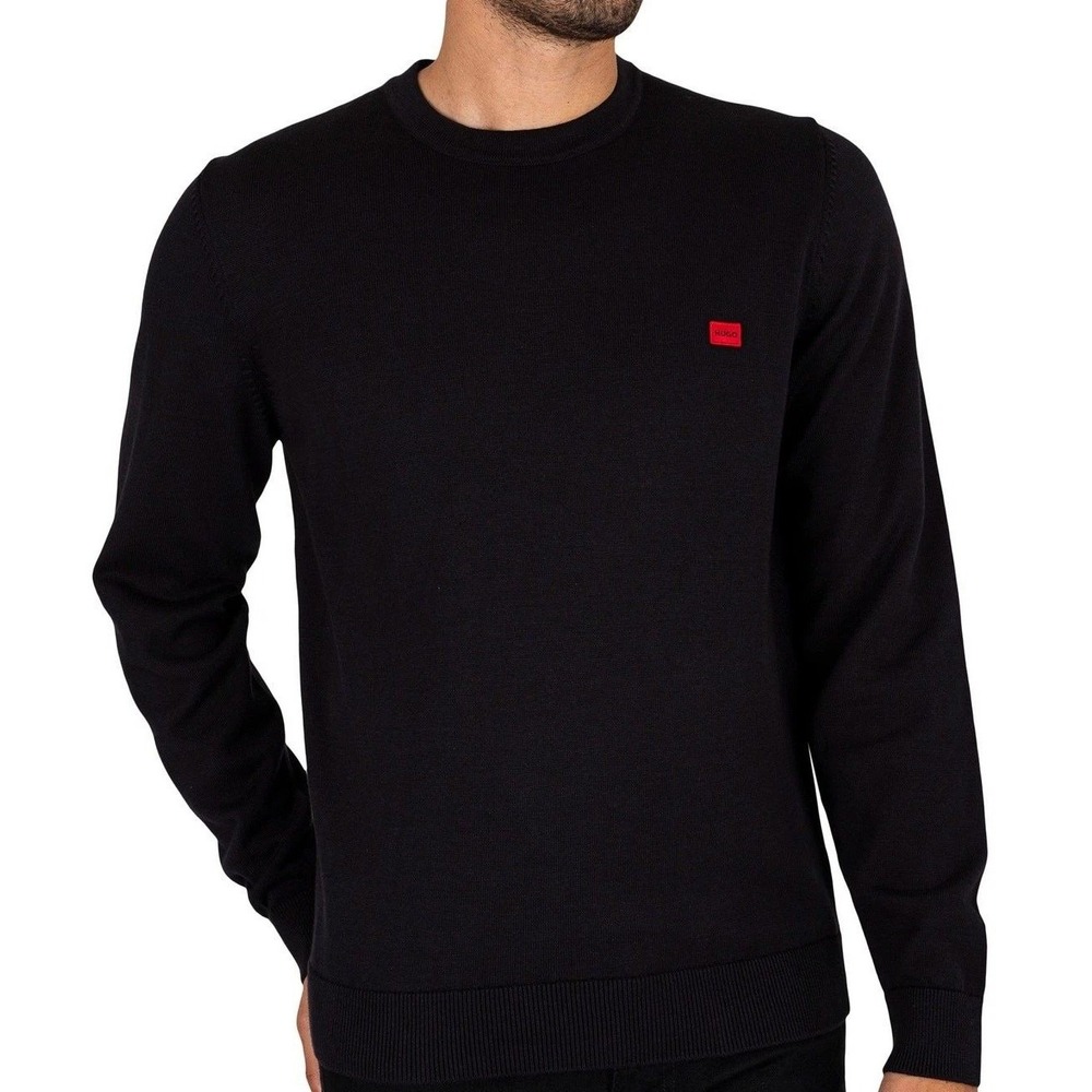 NWT HUGO Men's Large Black San Gottardo Crew Neck Sweater 100% Cotton